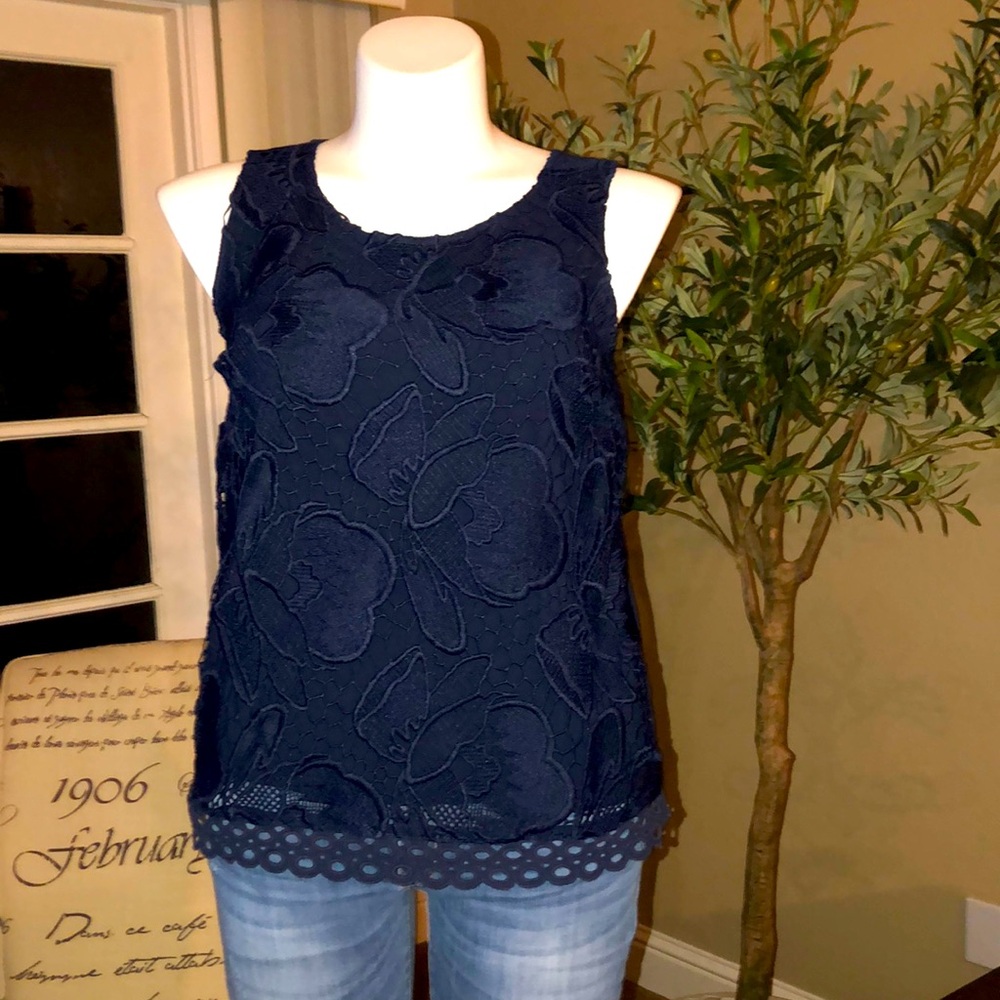 Navy Floral Lace Top